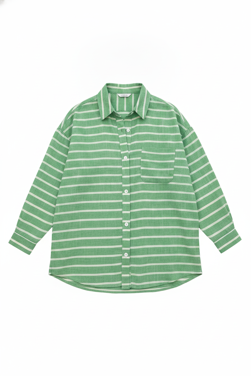 Oversized Striped Button-Up Long Sleeve Shirt
