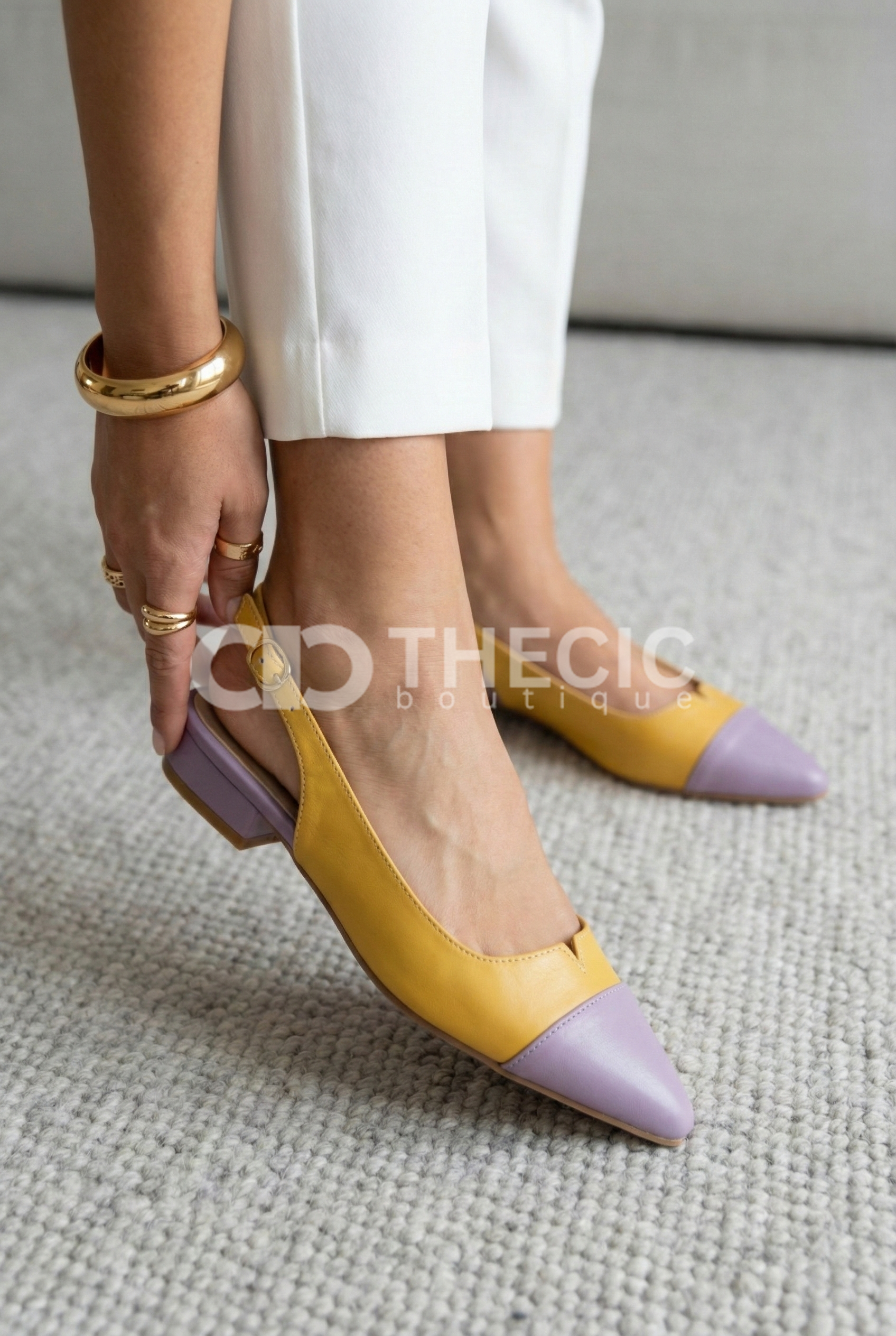 Patchwork Leather Slingback Block Heel Pumps