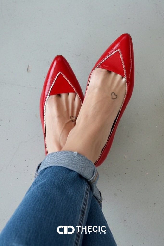 Patent Leather Pointed-Toe V-Cut Ballet Flats