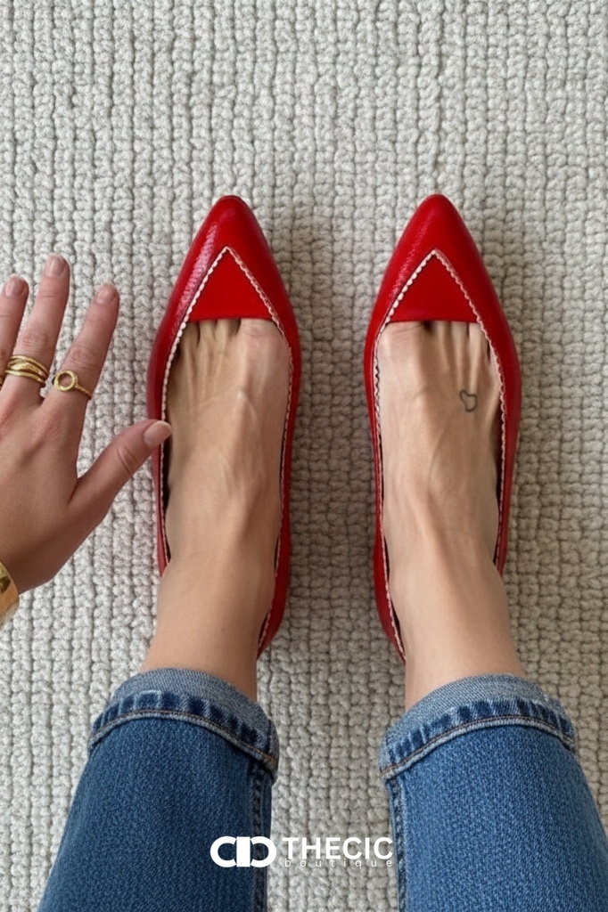 Patent Leather Pointed-Toe V-Cut Ballet Flats