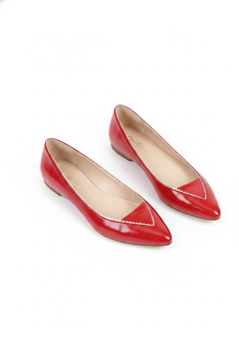 Patent Leather Pointed-Toe V-Cut Ballet Flats