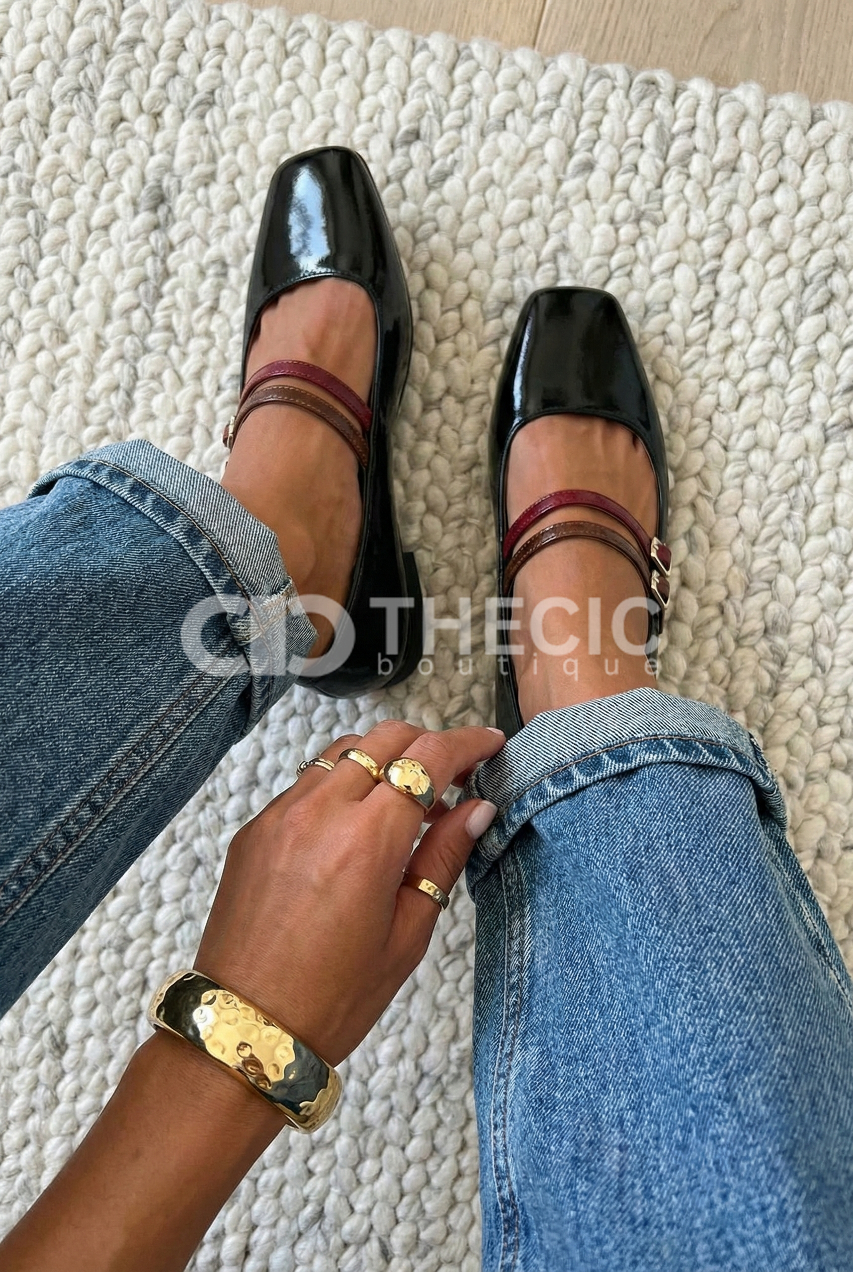 Patent Leather Square-Toe Double Strap Mary Jane Flats