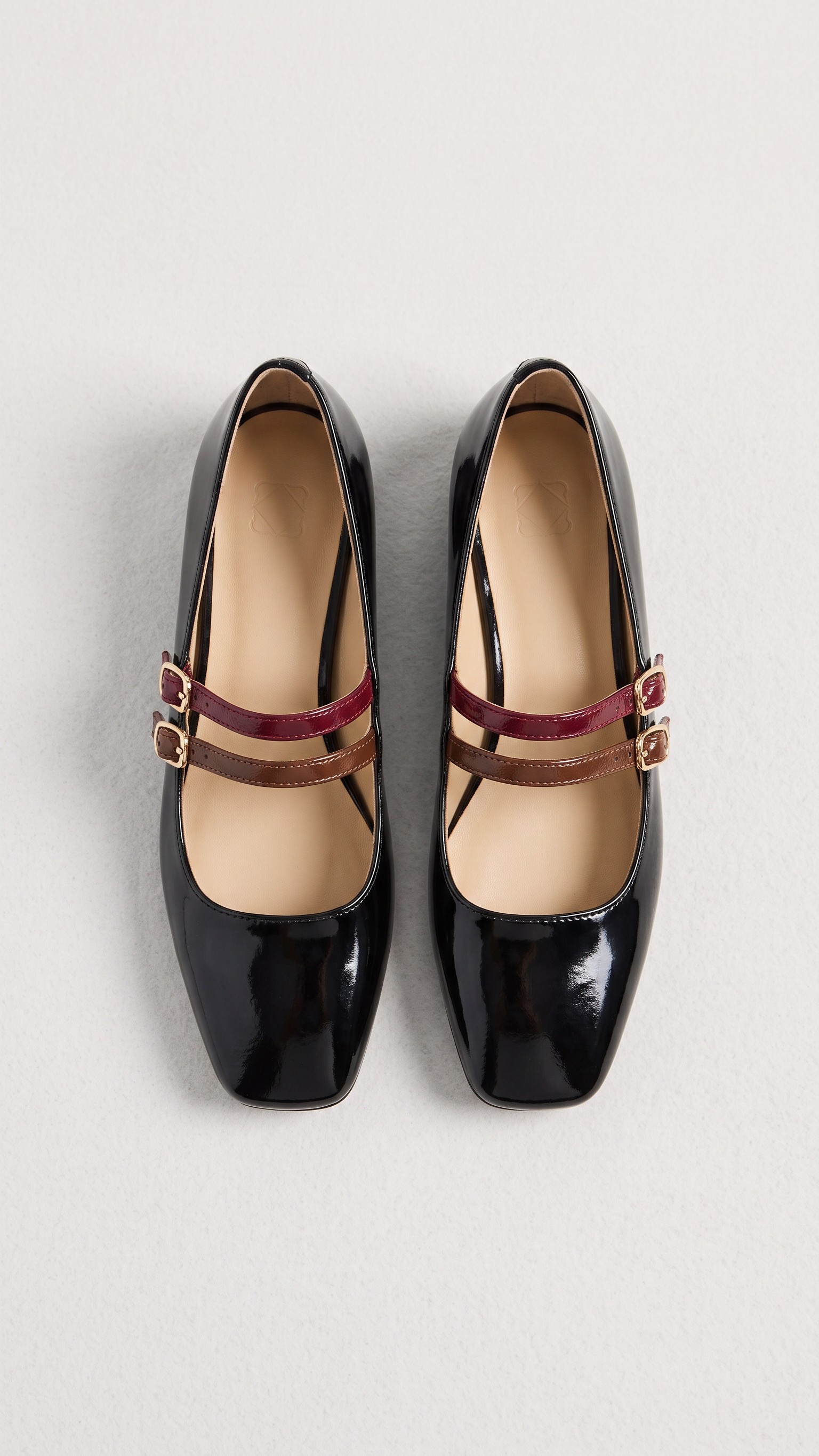 Patent Leather Square-Toe Double Strap Mary Jane Flats