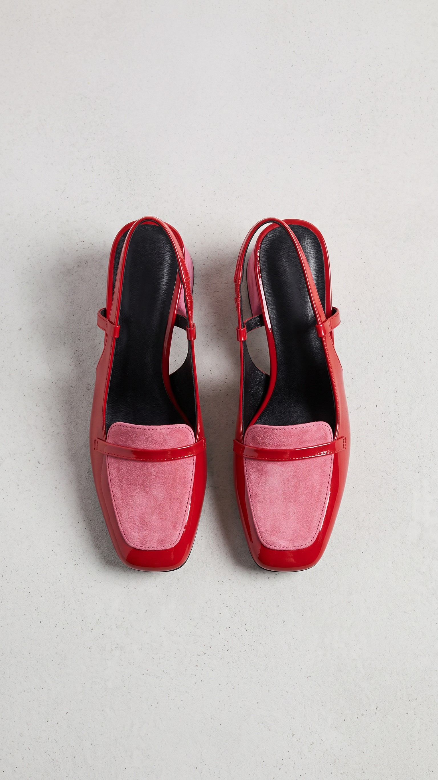 Patent Suede Square-Toe Block Heel Slingback Loafers
