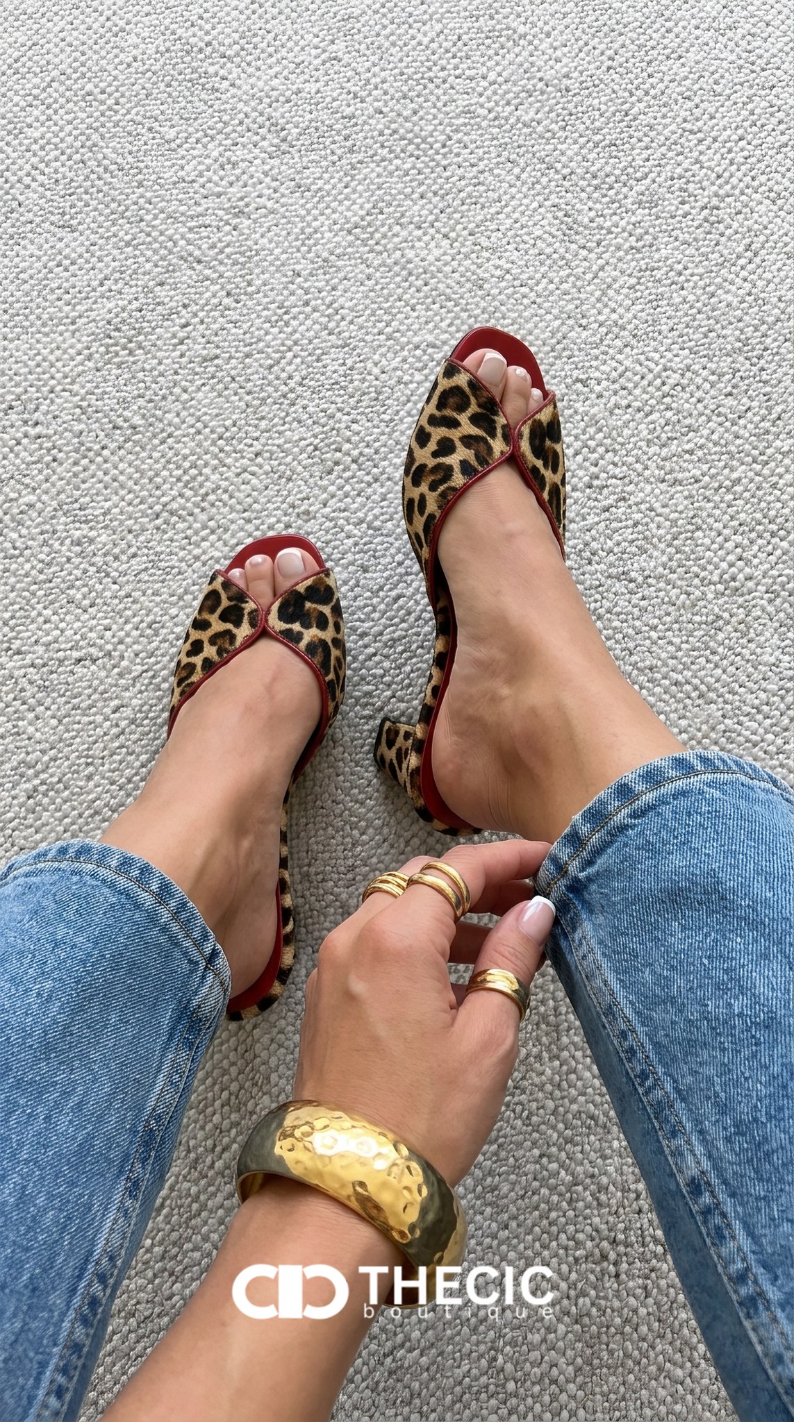 Patterned Kitten Heel Open Toe Mules