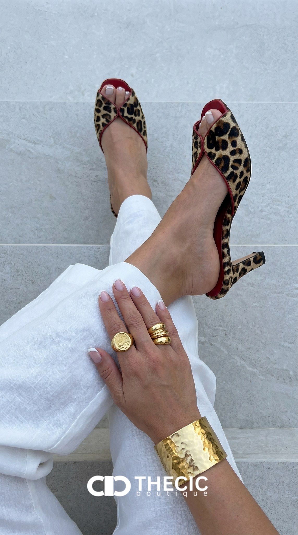 Patterned Kitten Heel Open Toe Mules