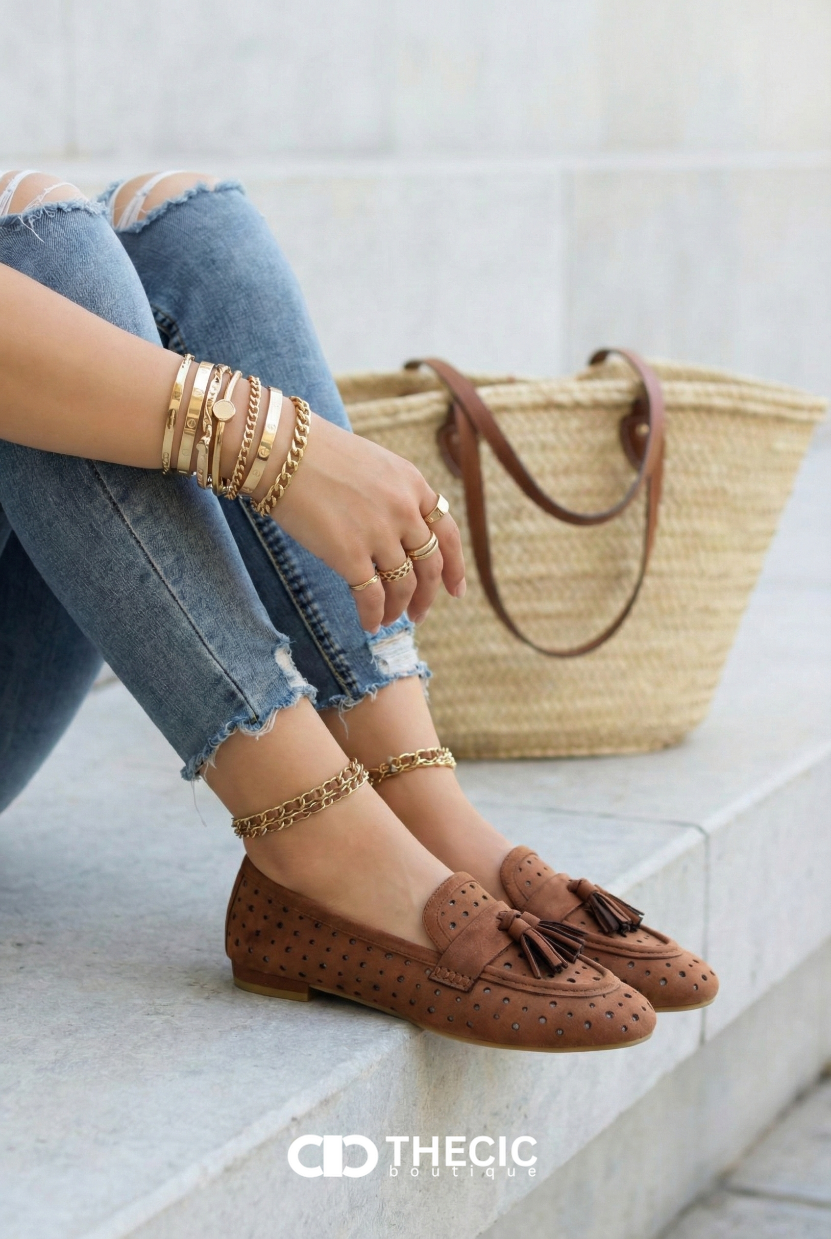 Perforated Suede Tassel Slip-On Loafers