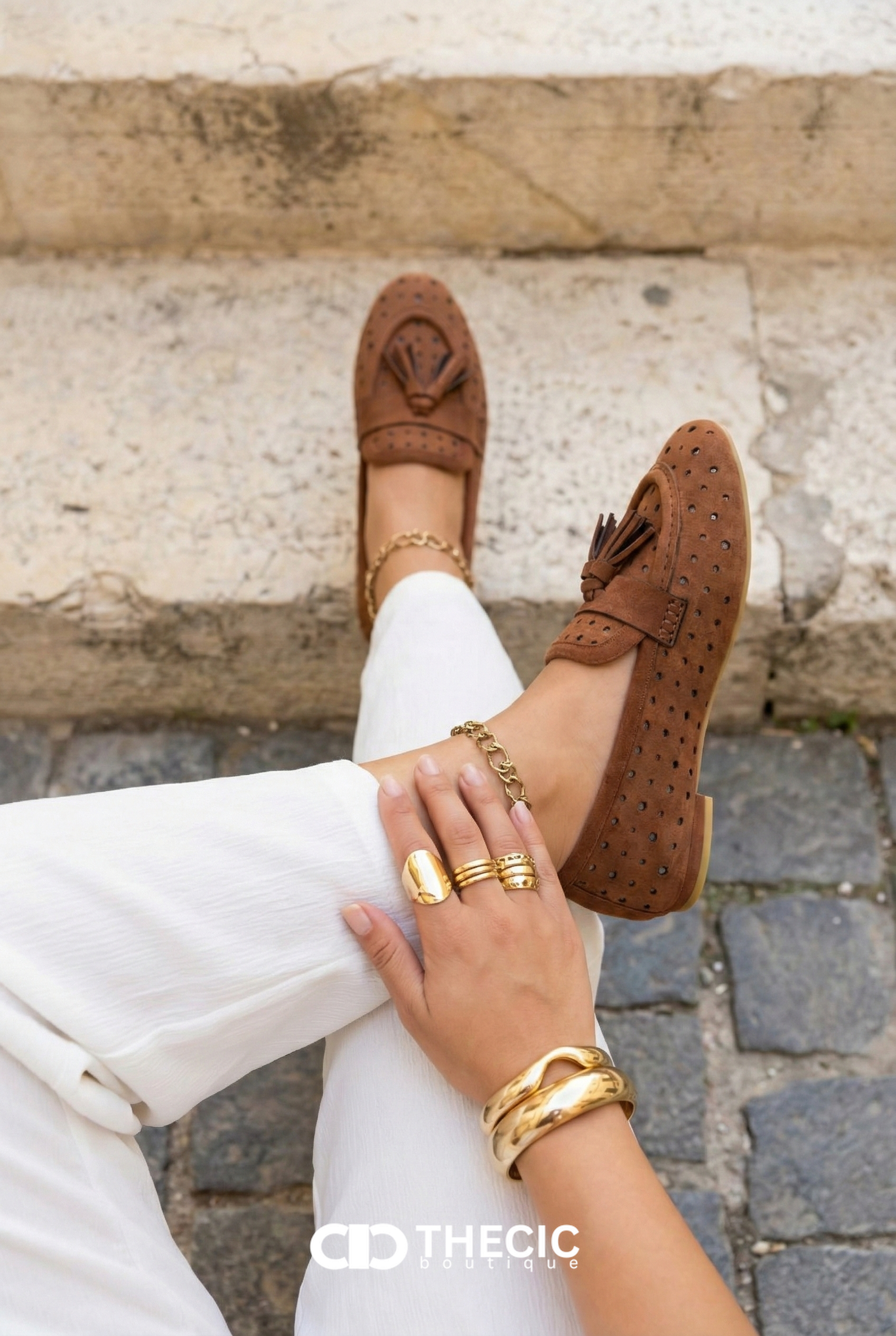 Perforated Suede Tassel Slip-On Loafers
