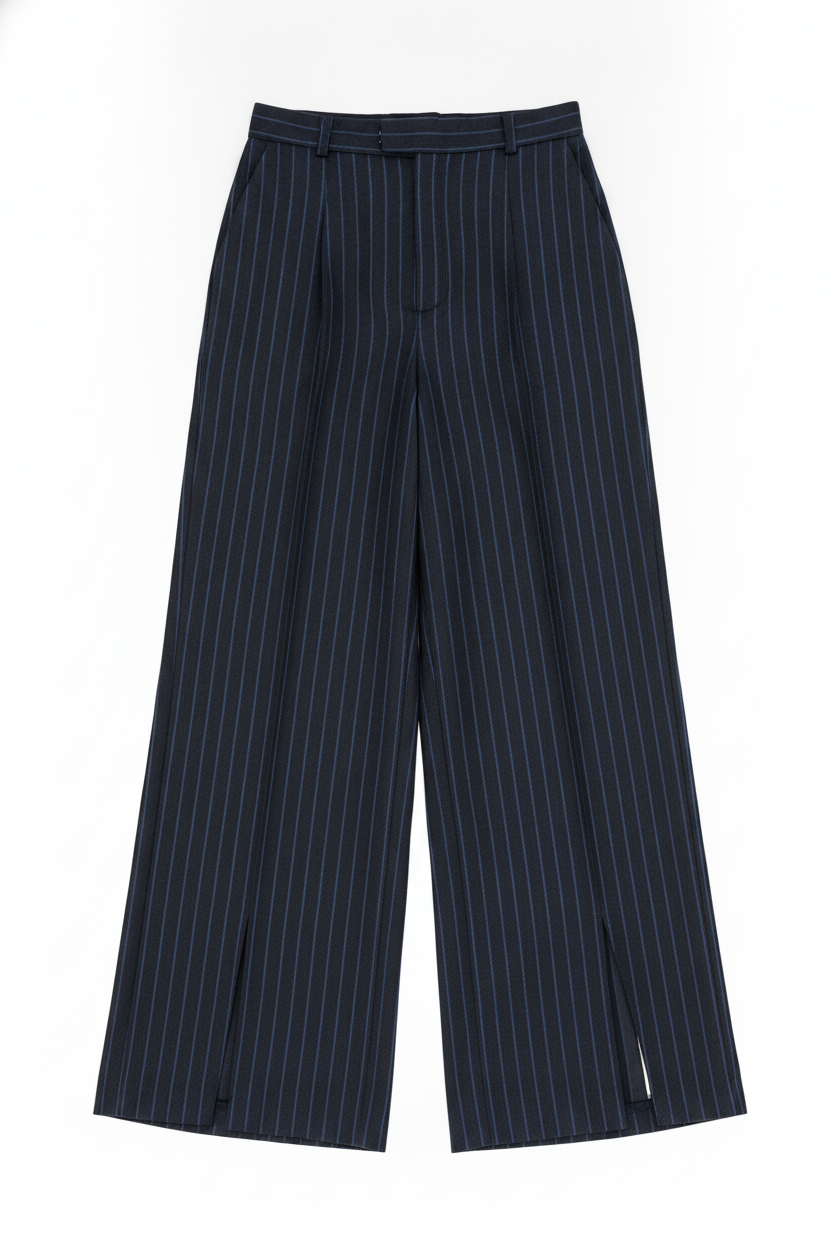 Pinstripe Wide Leg Slit Trousers