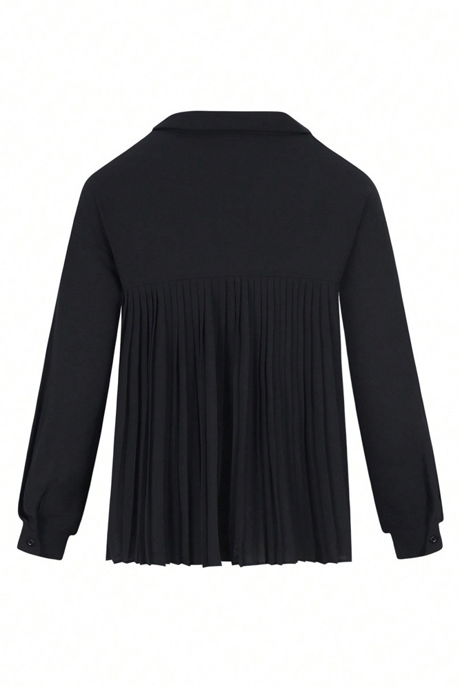Pleated Back Button-Down Relaxed Fit Blouse