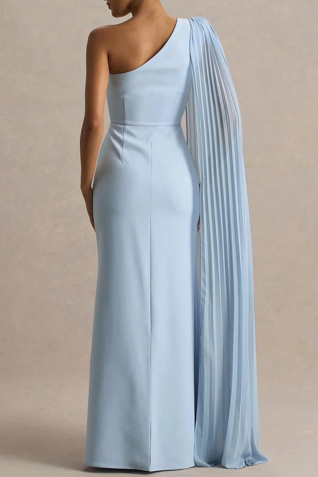 Pleated Cape One-Shoulder Column Gown