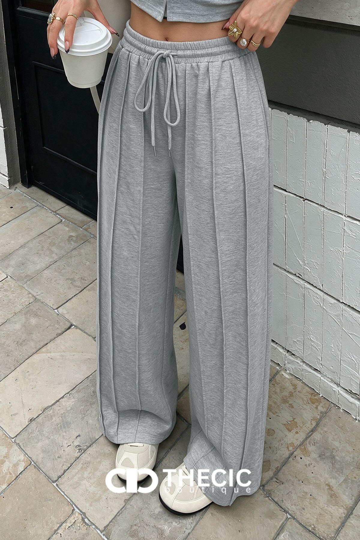 Pleated Elastic Waist Wide Leg Pants