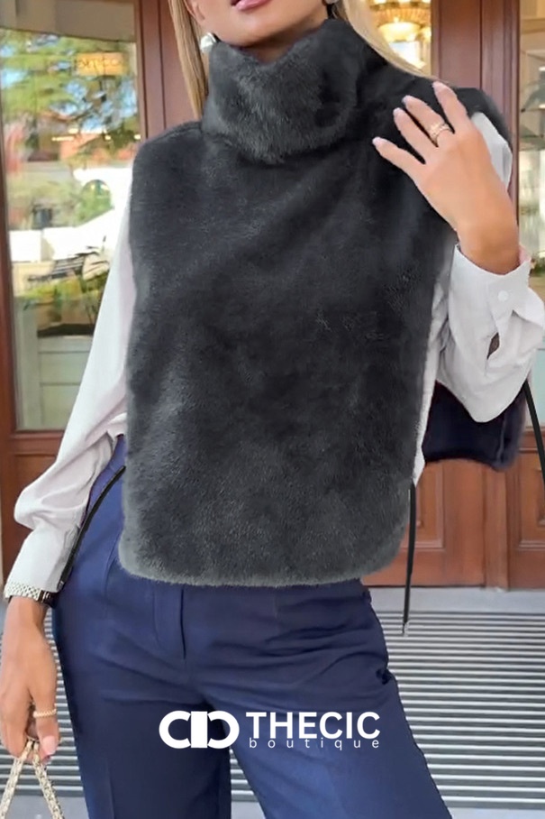 Plush Faux Fur Turtleneck Layering Vest