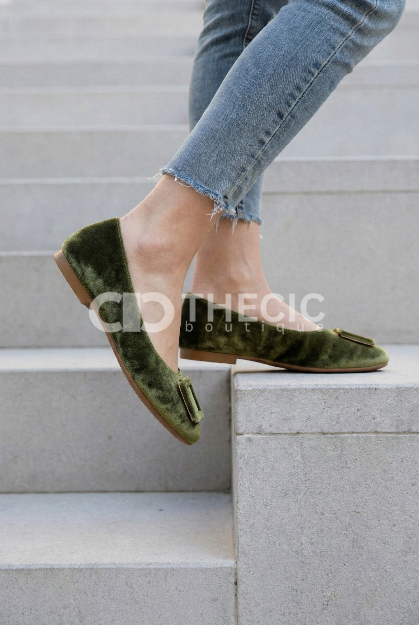 Plush Velvet Square Buckle Ballet Flats