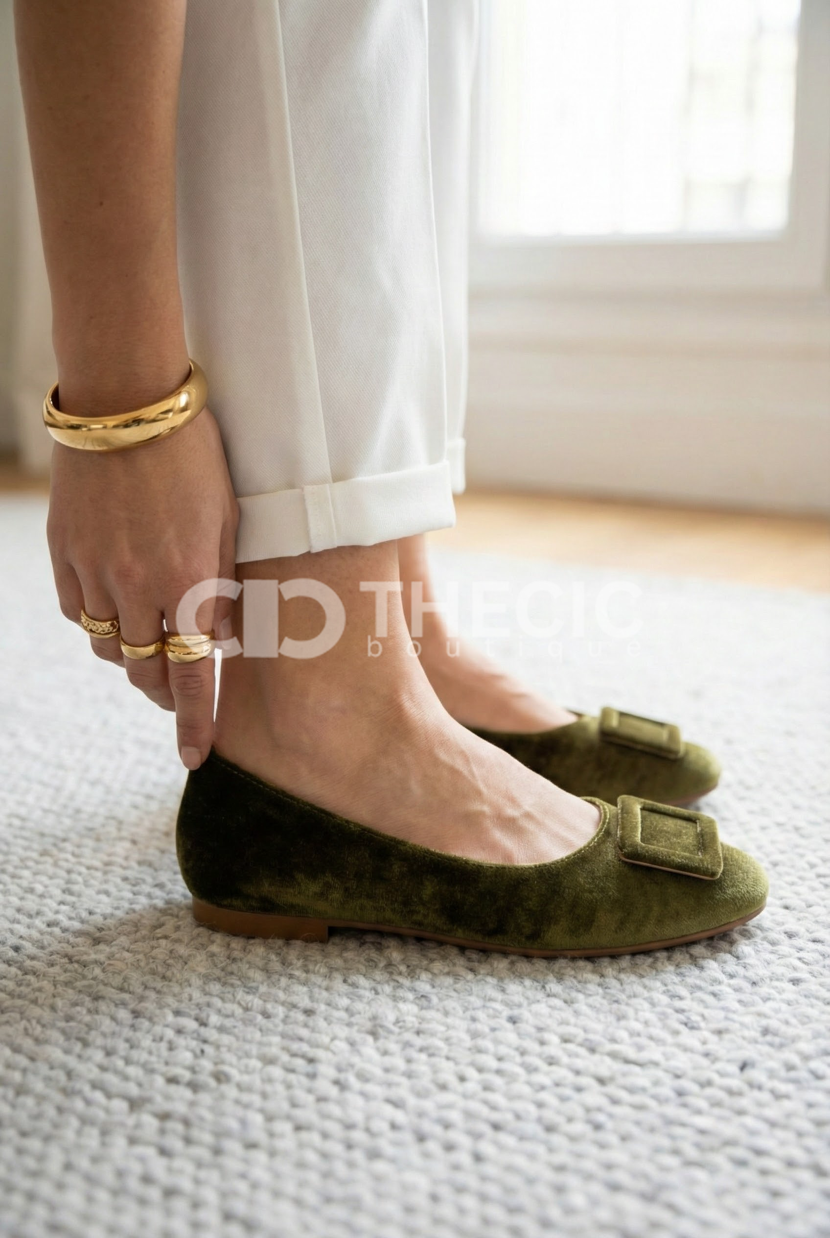 Plush Velvet Square Buckle Ballet Flats