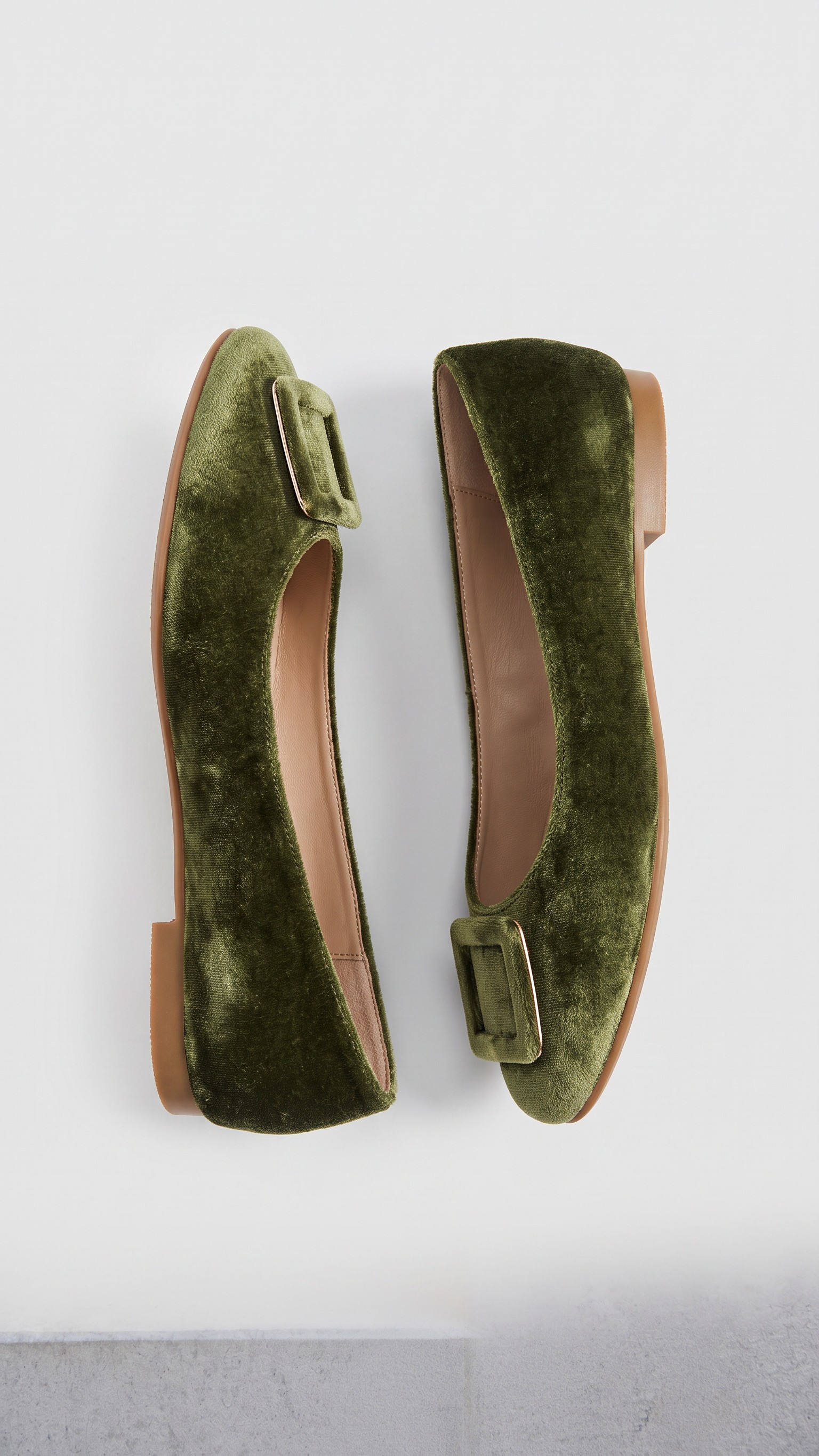 Plush Velvet Square Buckle Ballet Flats