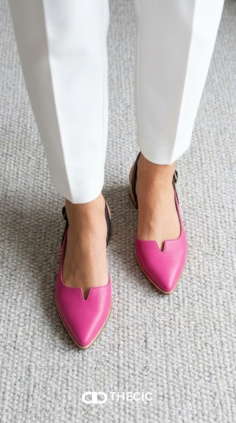 Pointed Toe Slingback Block Heel Flats