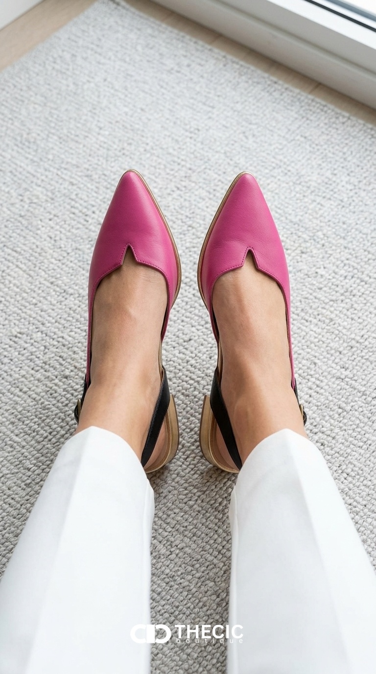 Pointed Toe Slingback Block Heel Flats