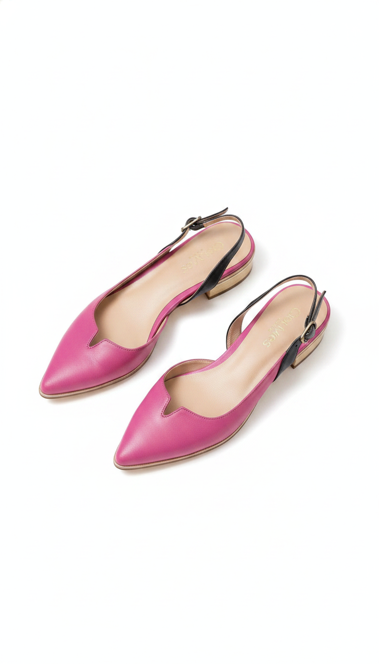 Pointed Toe Slingback Block Heel Flats