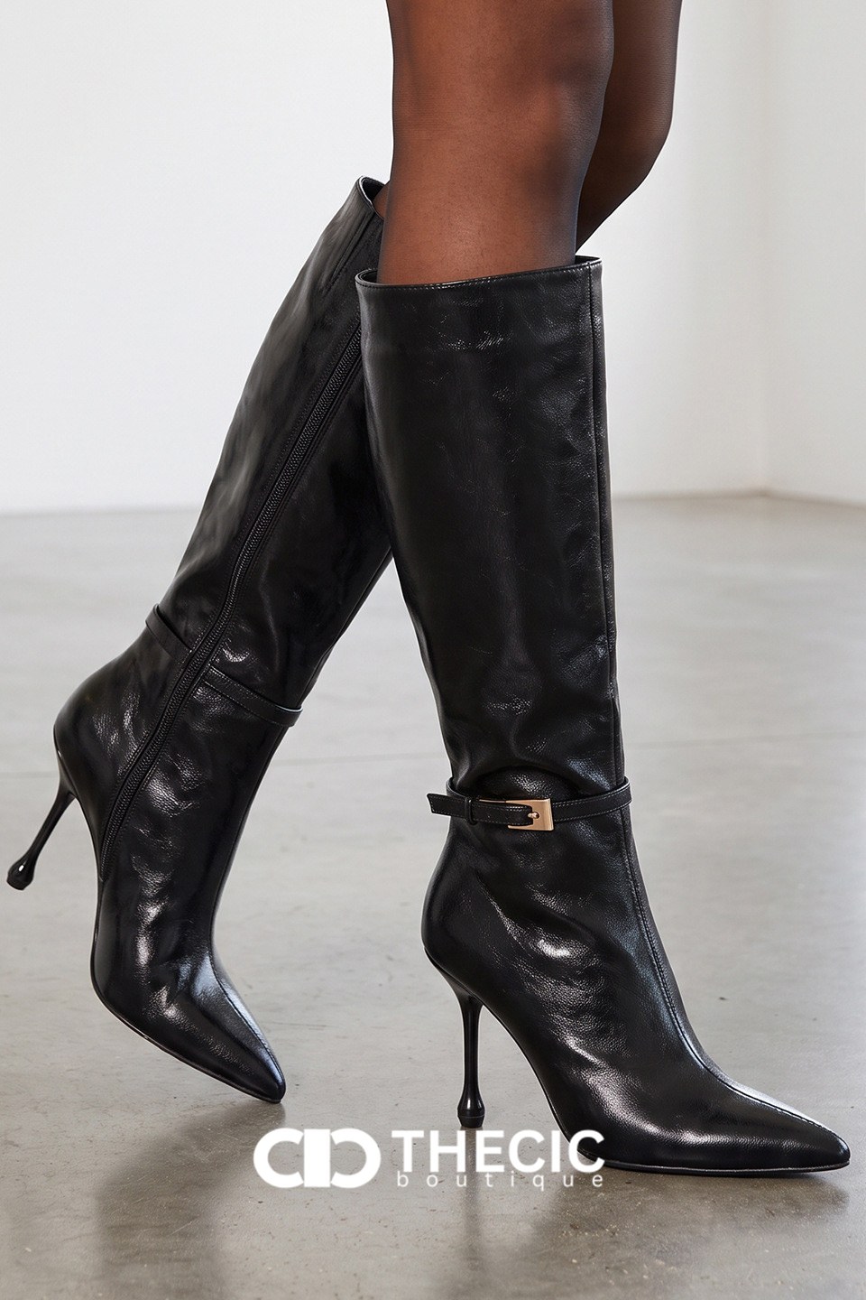 Pointed-Toe Stiletto Heel Knee Boots