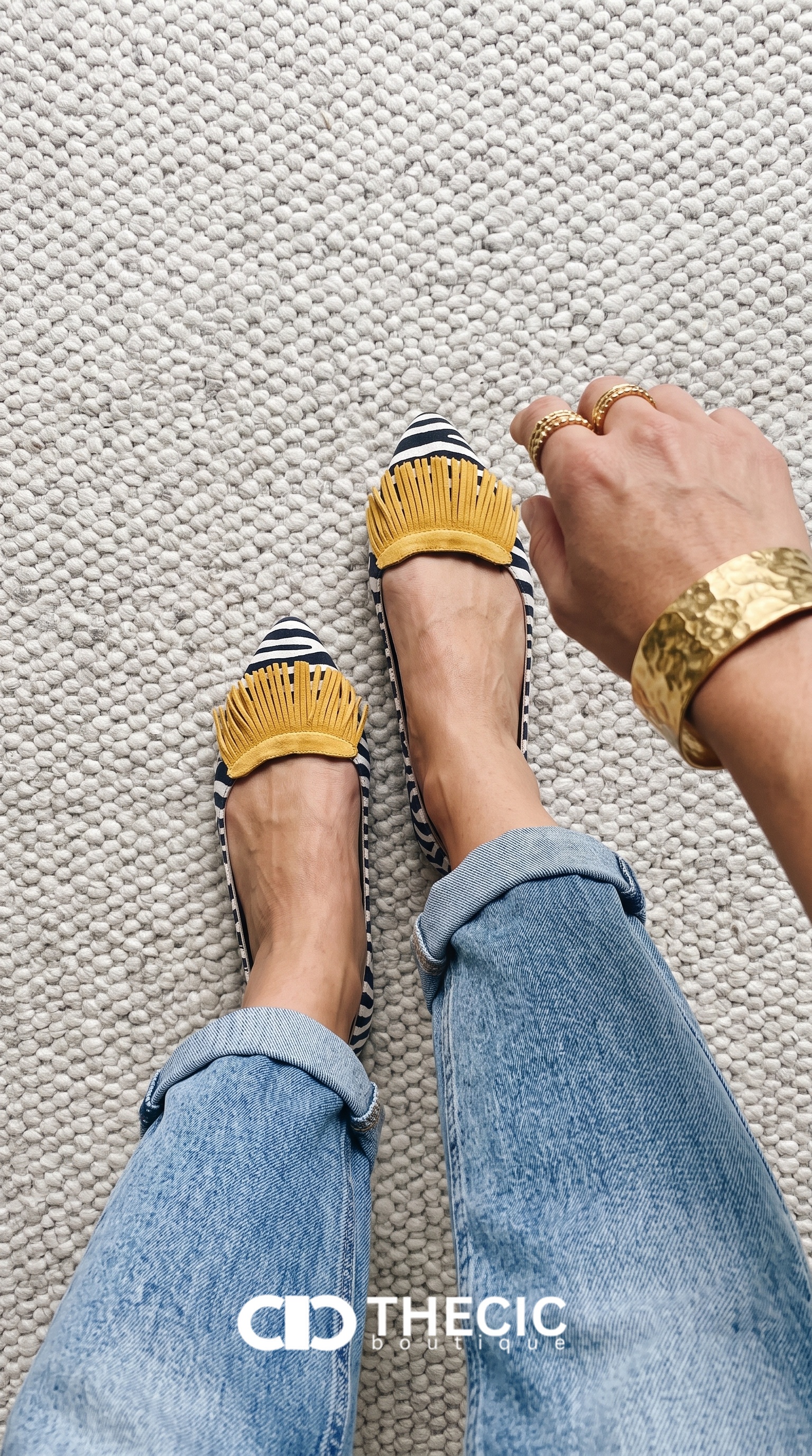 Pointed-Toe Suede Fringe Zebra Print Ballet Flats