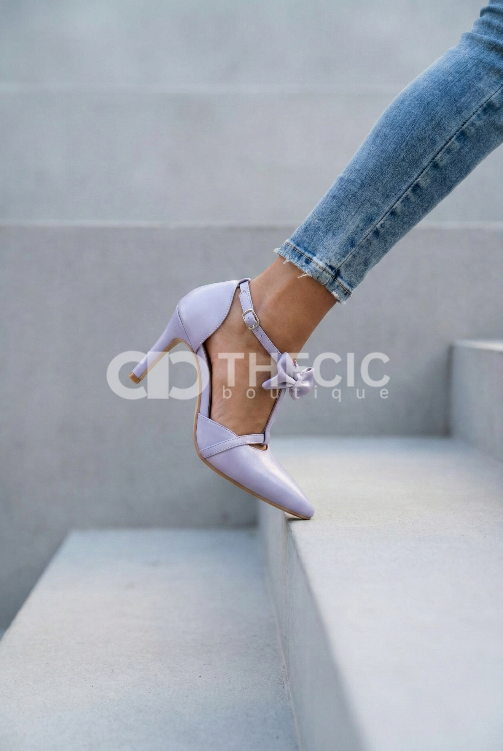 Pointed-Toe T-Strap Bow Detail High Heels