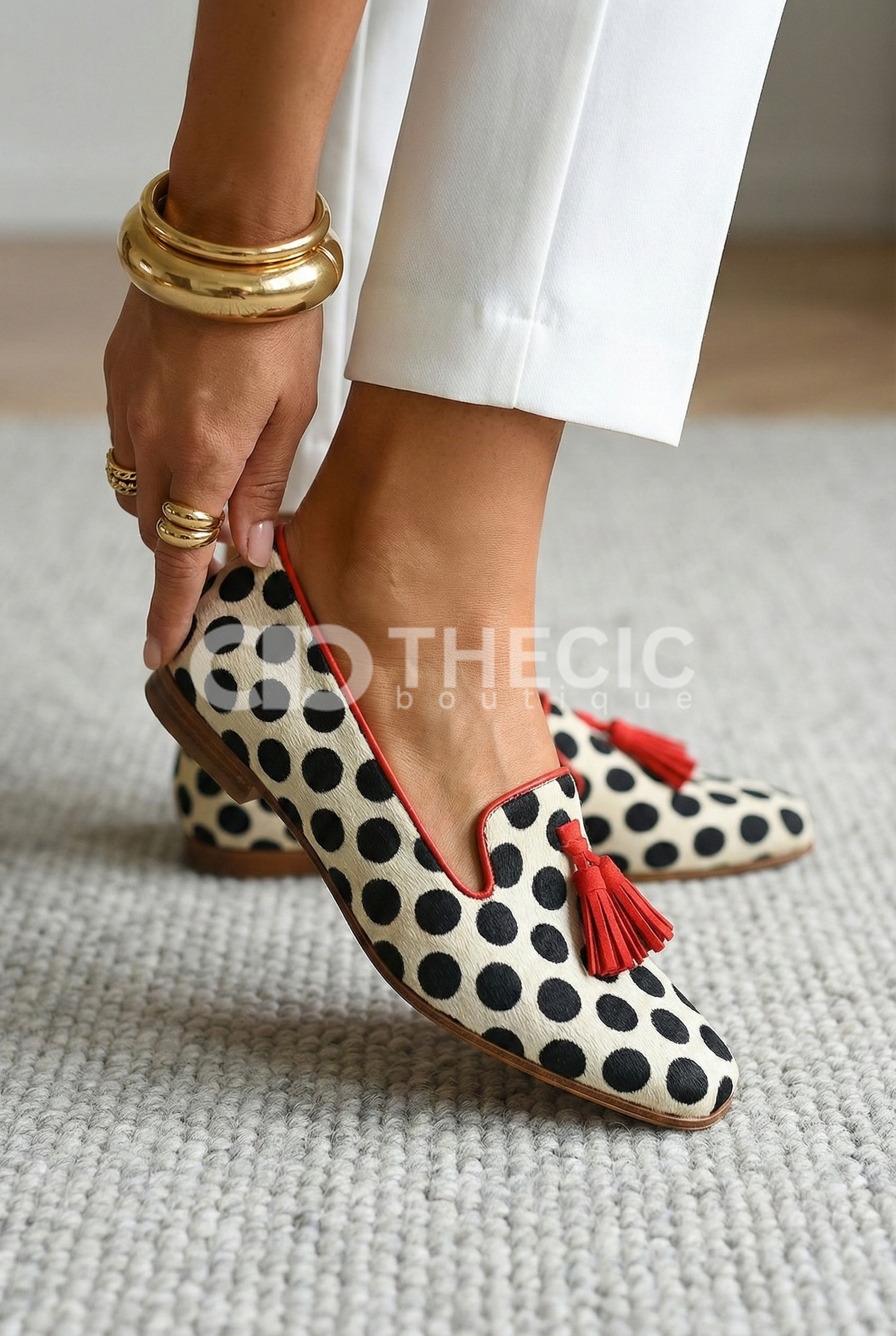 Polka Dot Tassel Piped Slip-On Loafers