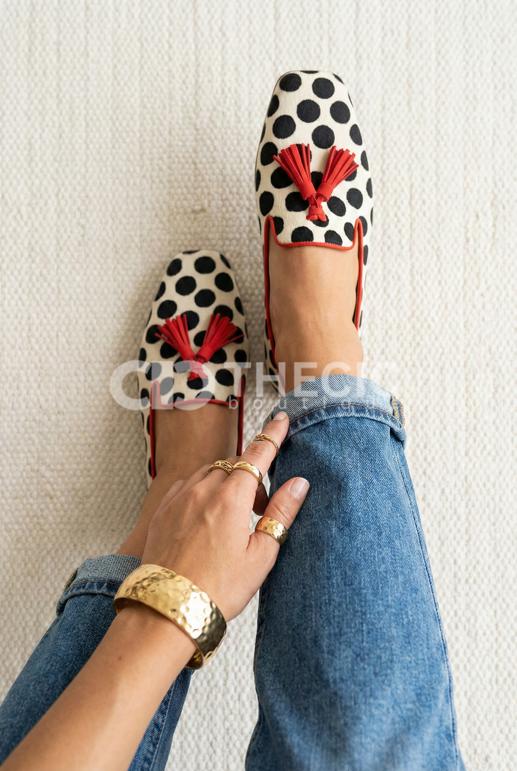 Polka Dot Tassel Piped Slip-On Loafers