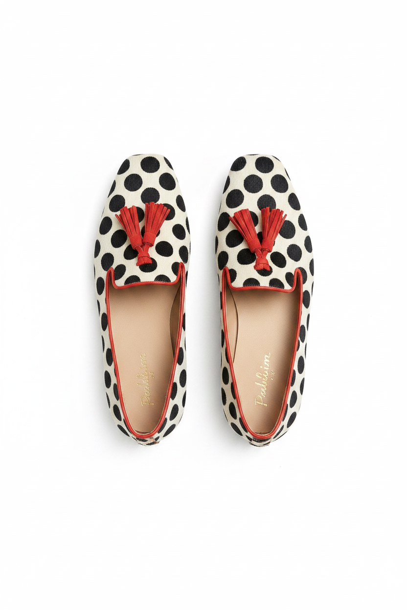 Polka Dot Tassel Piped Slip-On Loafers