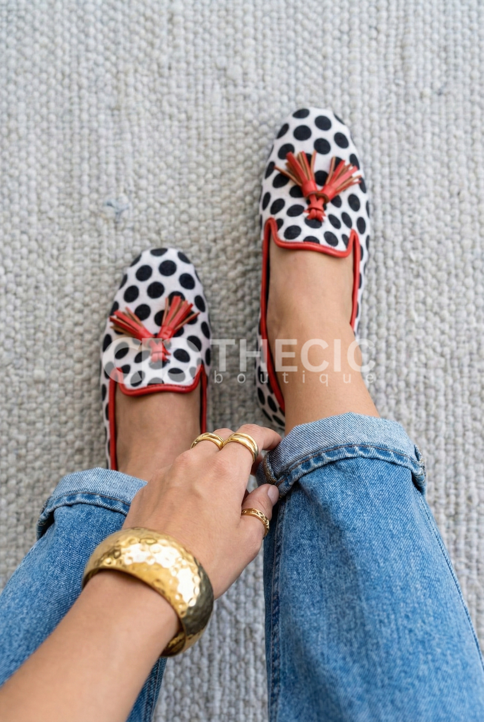 Polka Dot Tassel Trim Loafer Flats