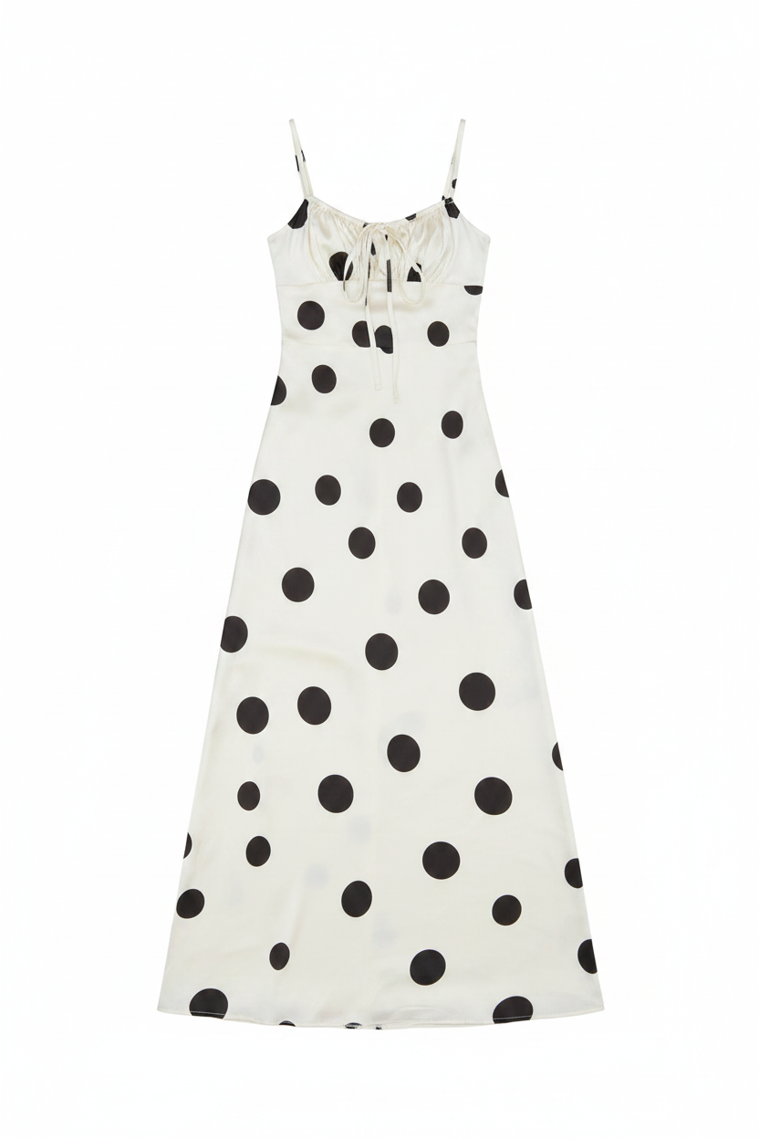 Polka Dot Tie-Front Slip Midi Dress