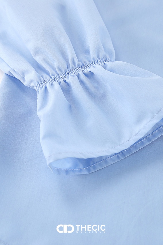 Puff Sleeve Ruffled Cuff Button-Up Blouse