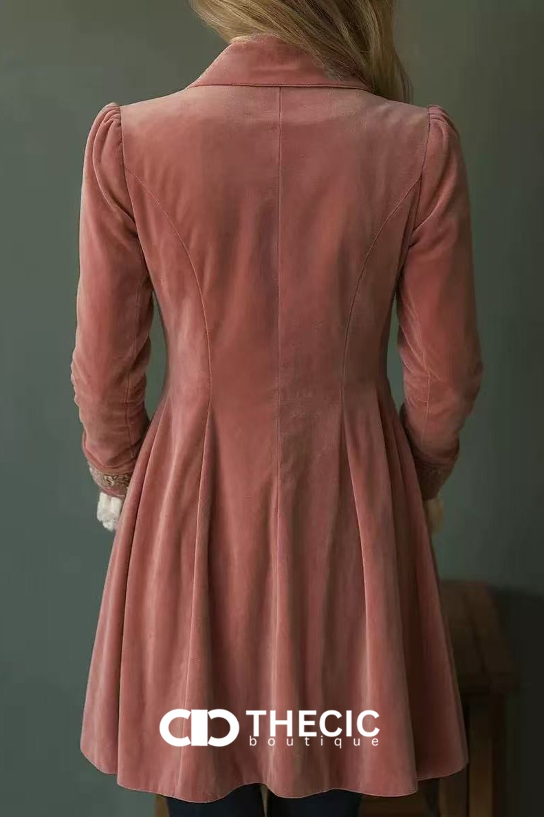 Regal Velvet Embroidered Military Button-Front Longline Coat