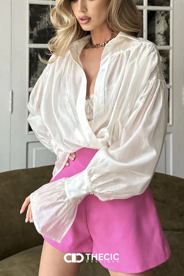 Sheer Voluminous Blouse | Relaxed Fit Crinkled Sheer Blouse with