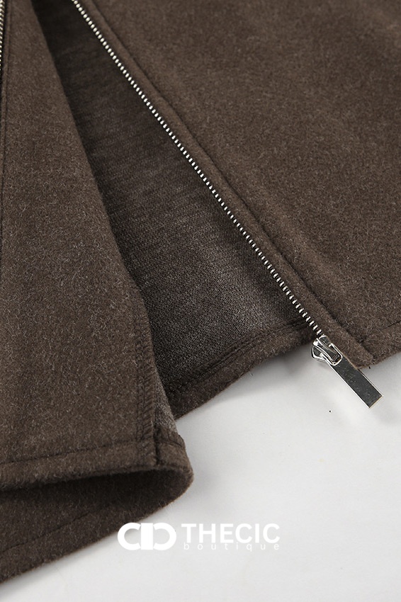 Relaxed Fit Felted Fabric Cropped Zip-Up Jacket