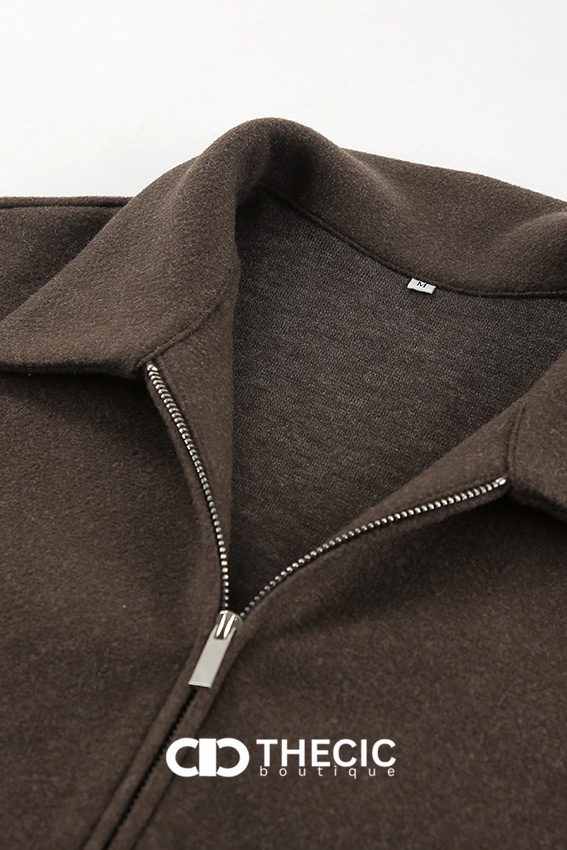 Relaxed Fit Felted Fabric Cropped Zip-Up Jacket
