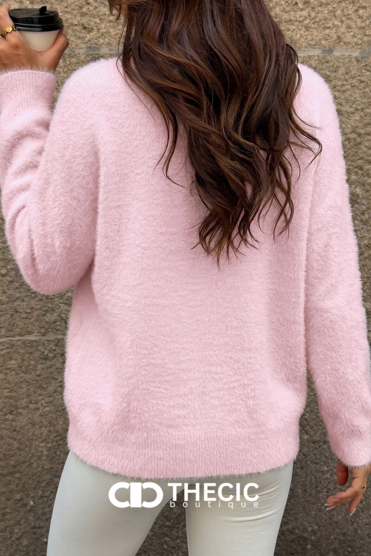 Relaxed Fit Fuzzy Knit Off-Shoulder Sweater
