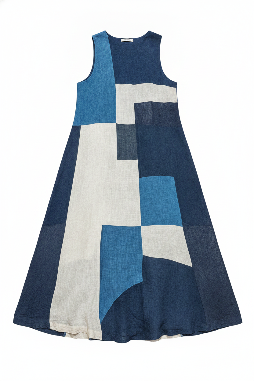 Relaxed Fit Geometric Patchwork Sleeveless Maxi Dress