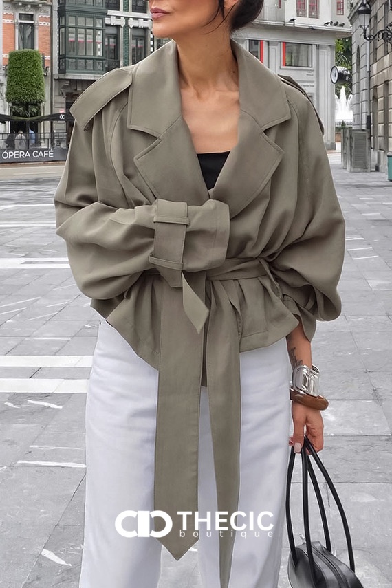 Relaxed Fit Self-Tie Belt Trench Jacket