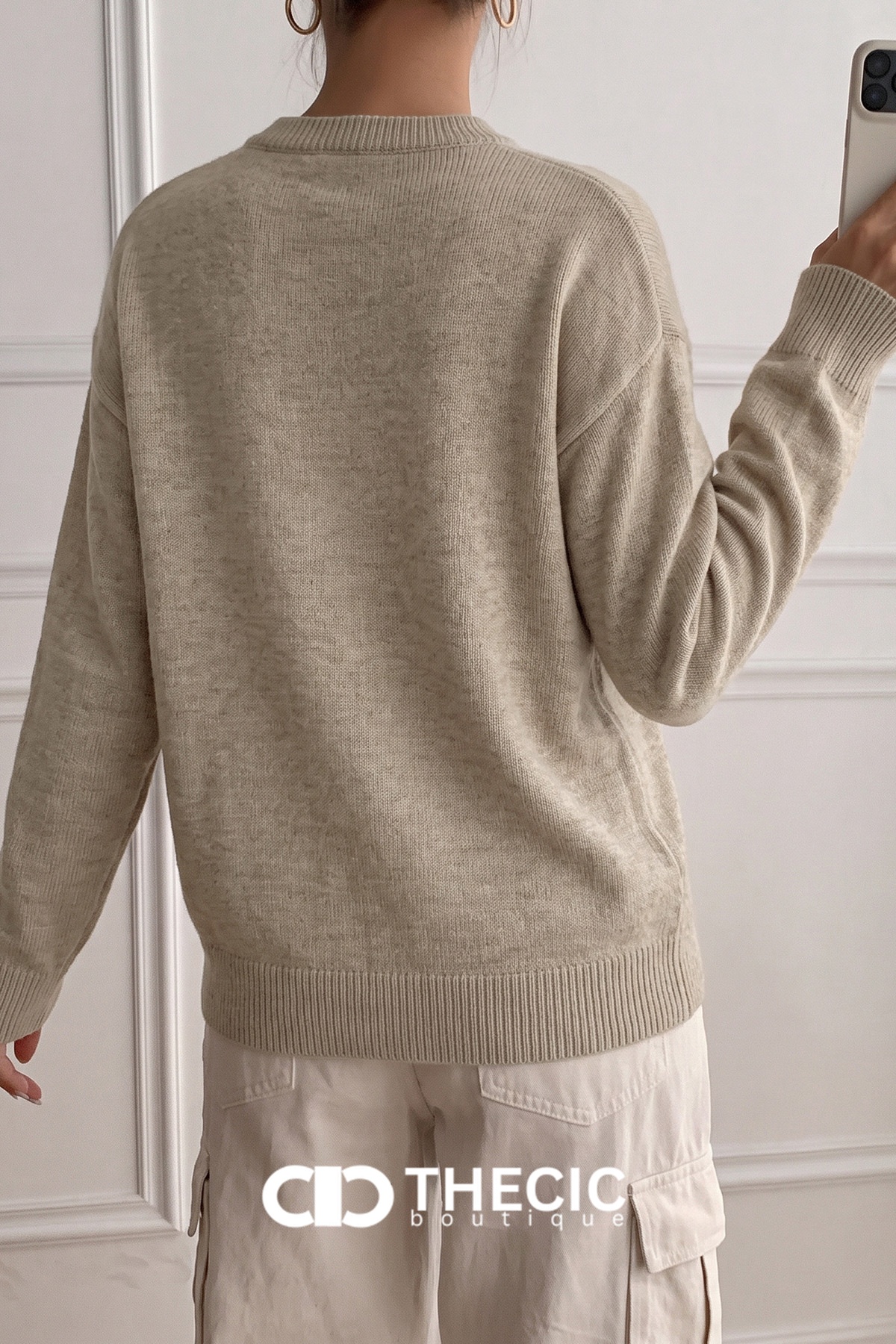 Relaxed Knit Henley V-Neck Sweater
