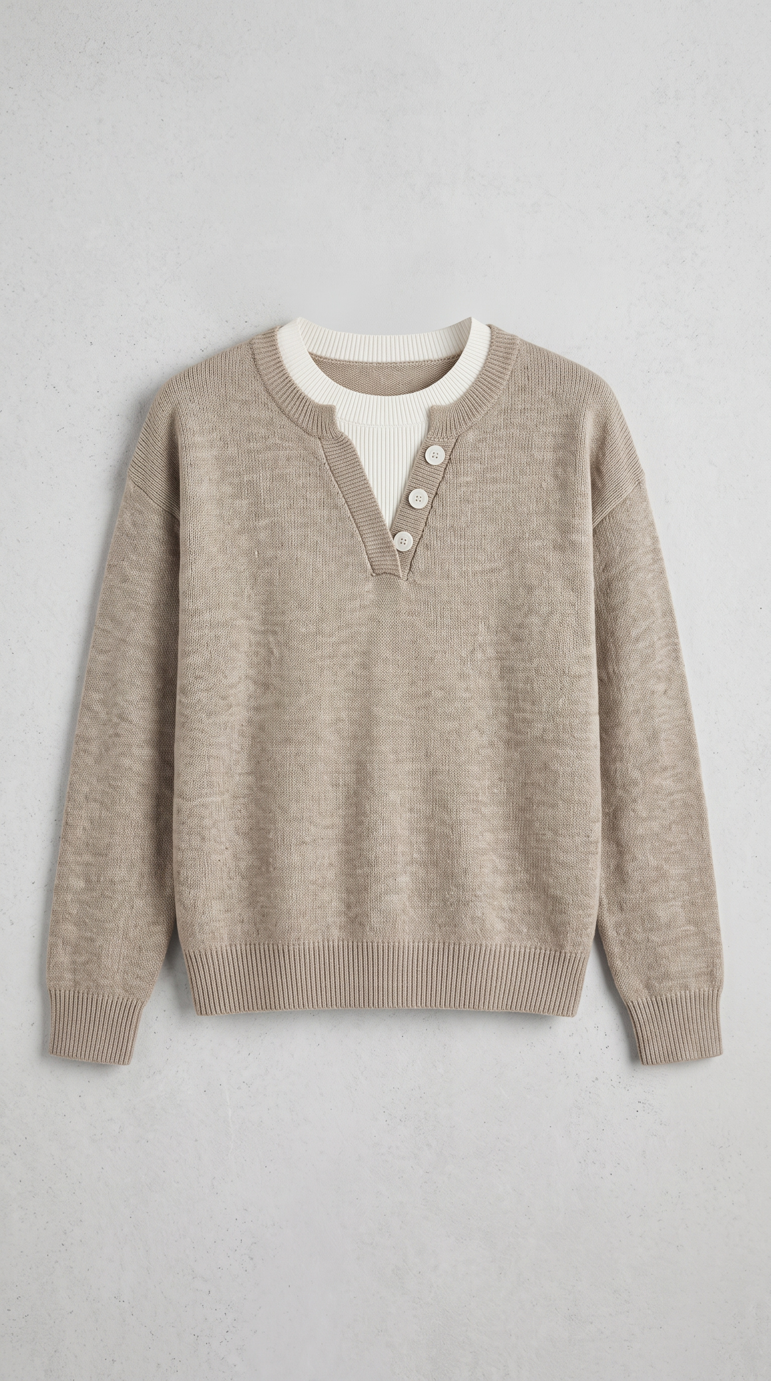 Relaxed Knit Henley V-Neck Sweater