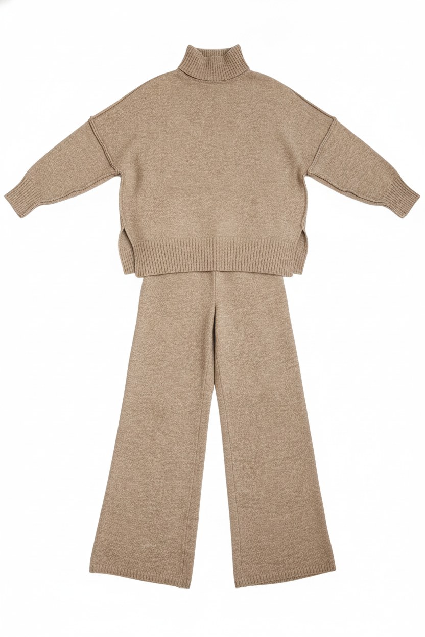 Relaxed Knit Turtleneck Sweater Wide-Leg Pants Set