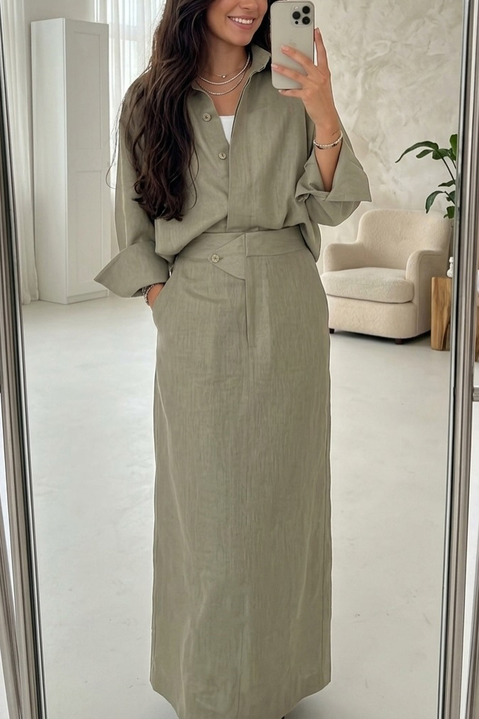 Effortless Style 🤍 | Linen Blend Shirt Maxi Skirt Set | Quiet Luxury Approved