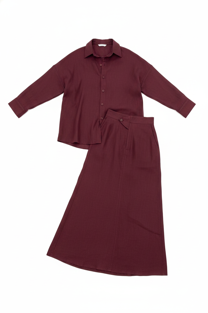Relaxed Linen Blend Oversized Shirt Maxi Skirt Set