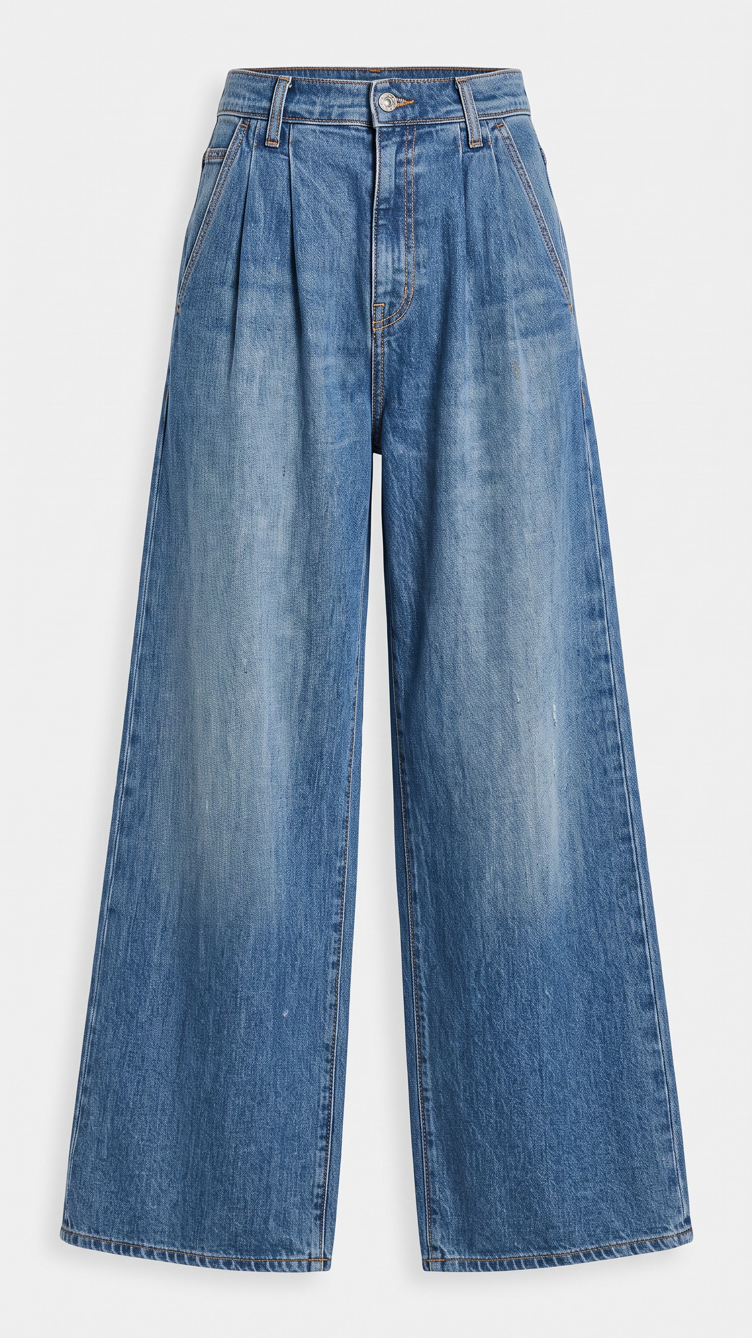 Relaxed Pleated Denim Wide-Leg Pants
