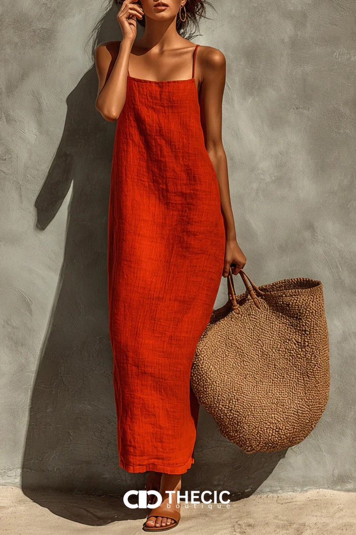 Resort Linen Blend Spaghetti Strap Maxi Dress