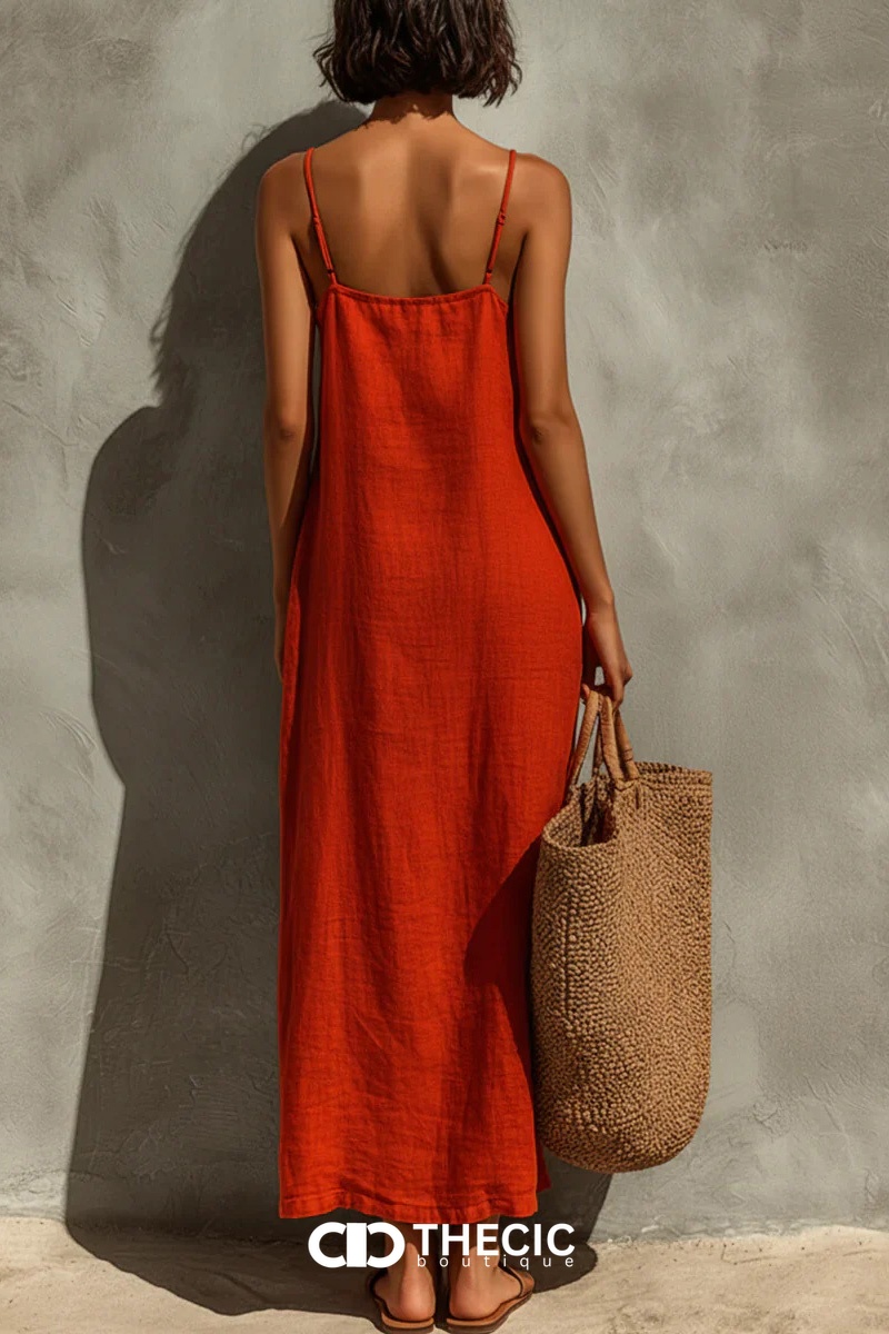 Resort Linen Blend Spaghetti Strap Maxi Dress