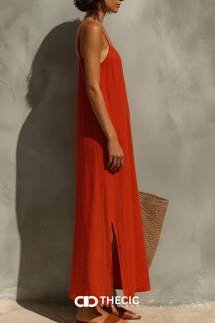 Resort Linen Blend Spaghetti Strap Maxi Dress