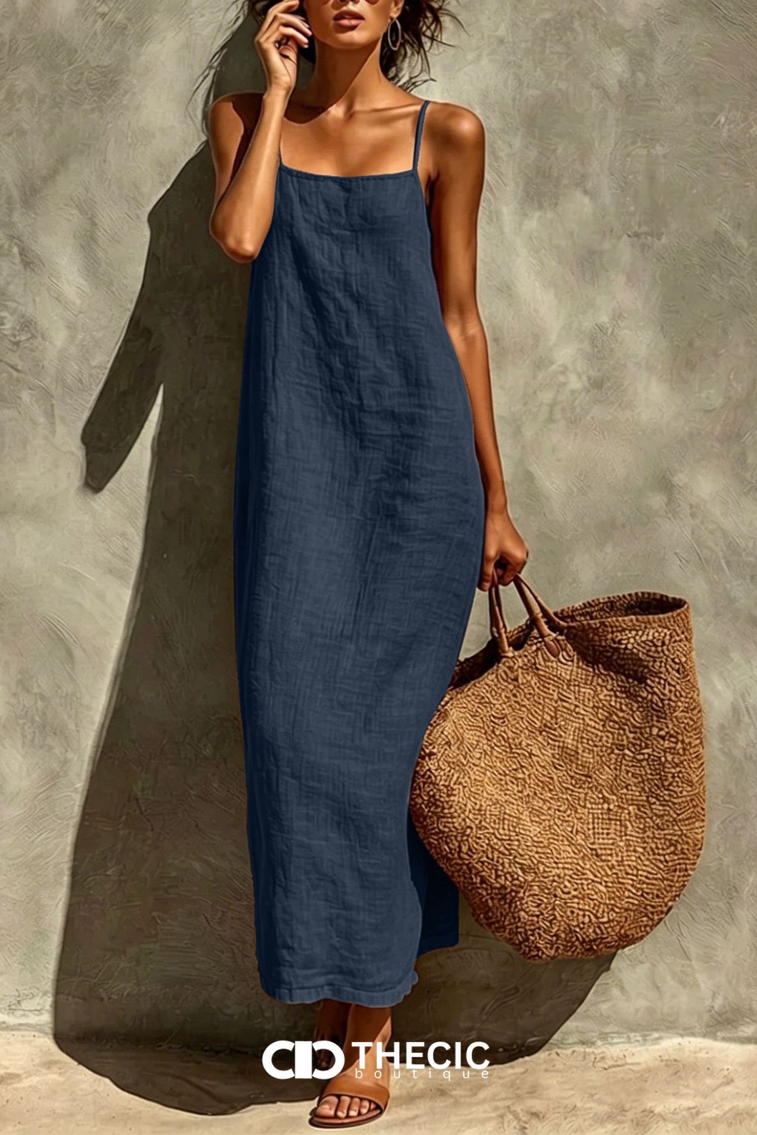 Resort Linen Blend Spaghetti Strap Maxi Dress
