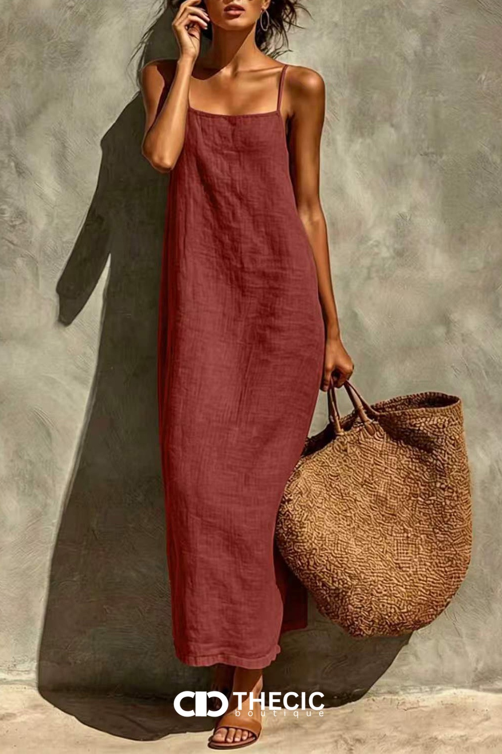Resort Linen Blend Spaghetti Strap Maxi Dress